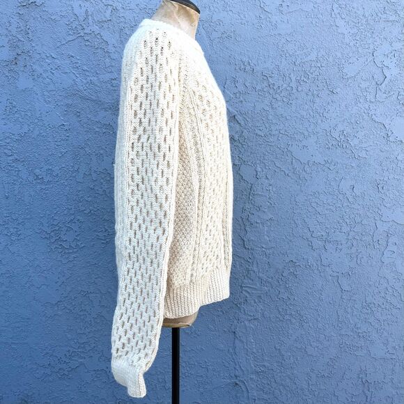 Vintage Fishermans Sweater In Mens Large Unisex Cable Knit Wool Jumper Crea, - Picture 3 of 7